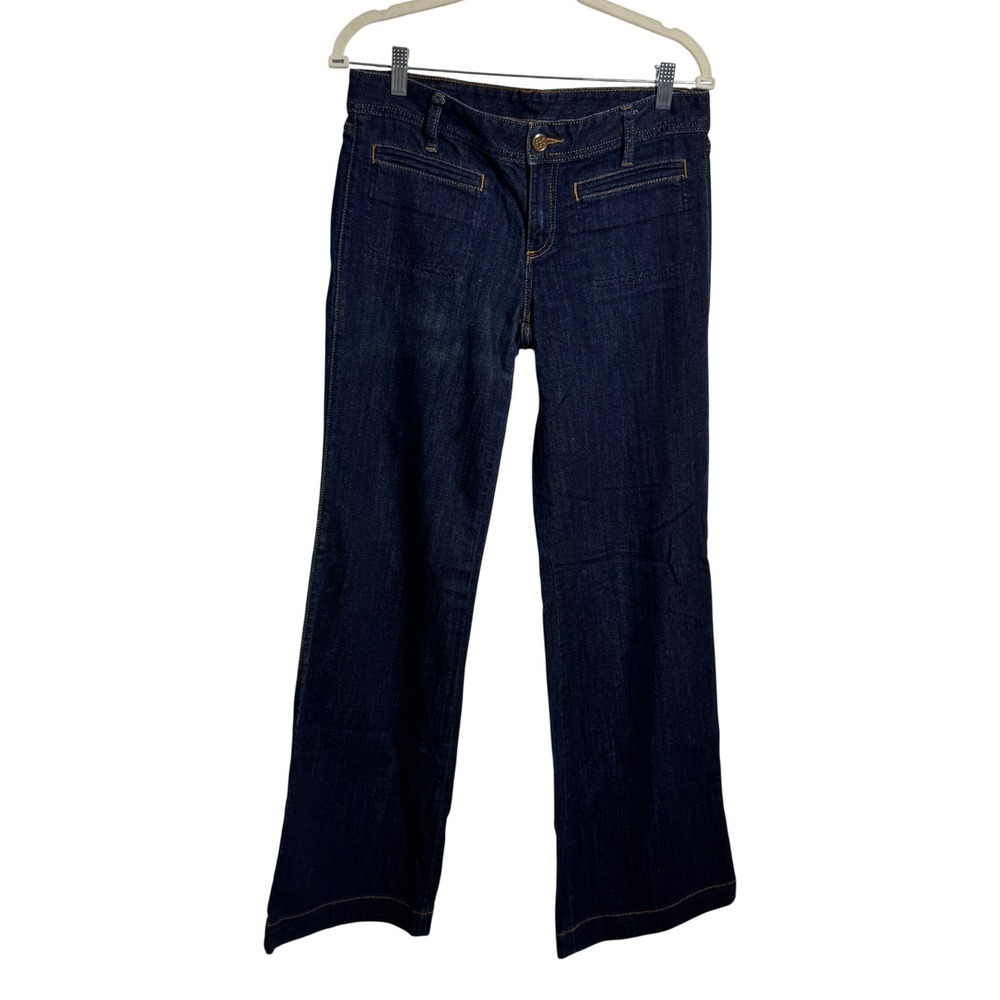 Tory Burch Dark Wash Flare Jeans Wide Leg Indigo Denim Size 8 Quite Lux Western